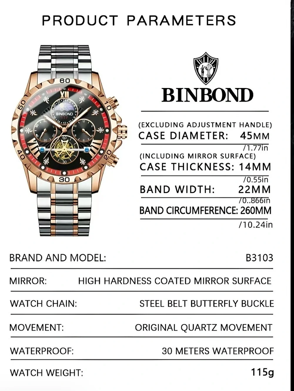 Men's Two-Tone Chronograph Watch - Black and Rose Gold